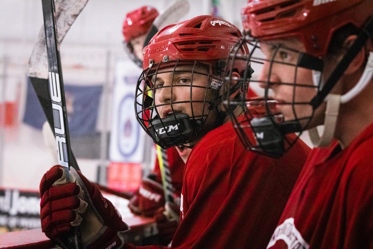 David Bushkin overlooks a play on the ice during WSU hockey's prospect camp April 10 and 11, 2026. 