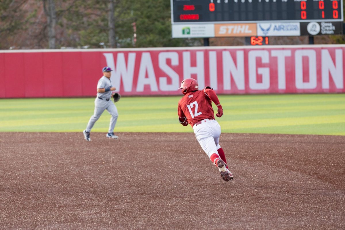 WSU Outfielder Mason Pirello runs the bases against Gonzaga University, April 21, 2026.