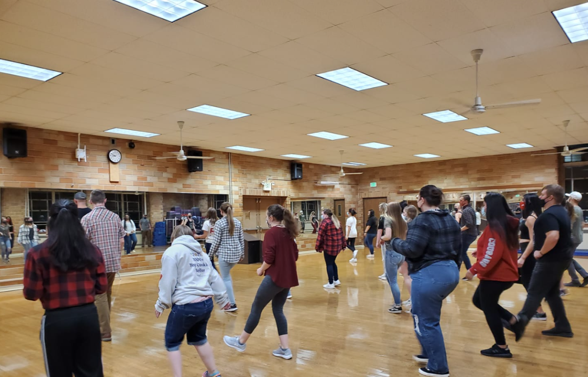 WSU Country Swing Club doing the line dance to Footloose, 2021. 