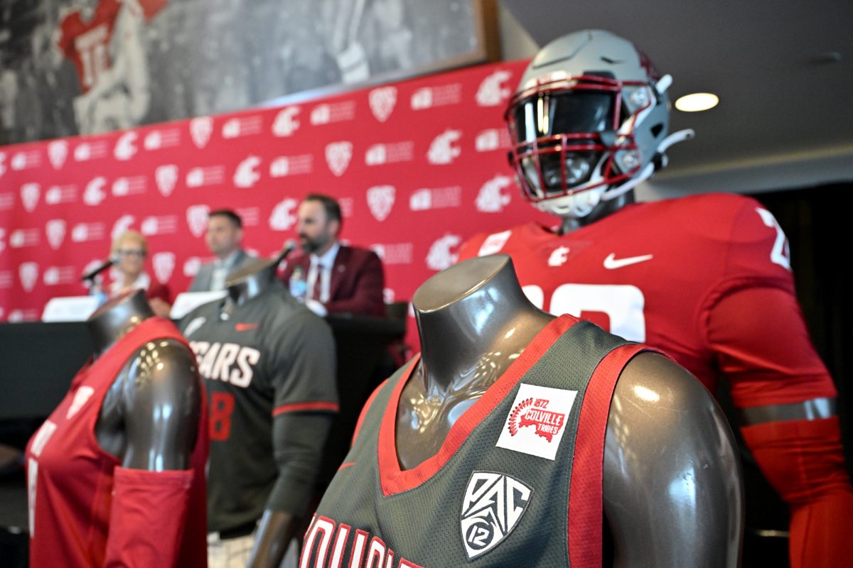 The new Colville Tribe patches on the basketball and football jerseys. (Courtesy WSU)